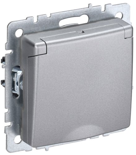 Розетка с заземлением без рамки IEK Brite РСбш10-3-БрА 1-м. крышка шторки алюминий картинка